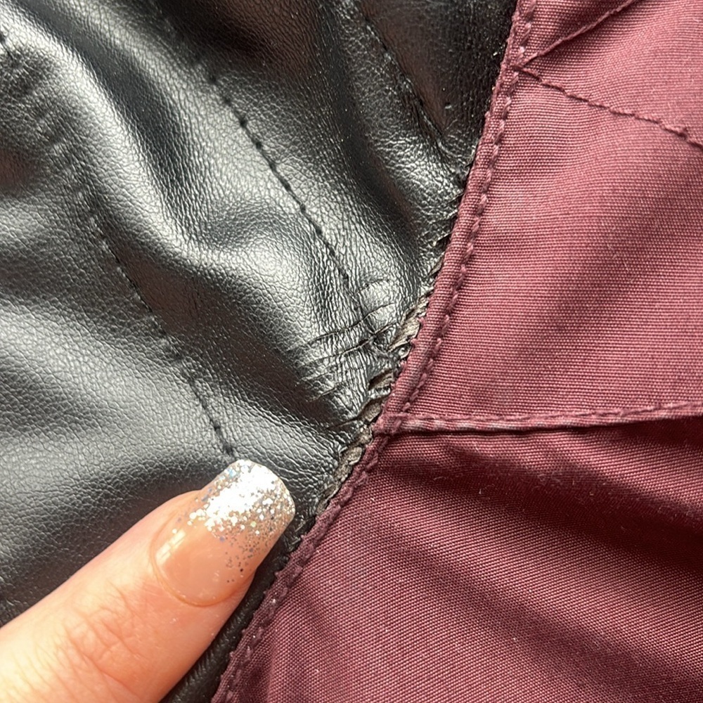 Garage Maroon Faux Fur Leather Parka Winter Coat Medium - Picture 15 of 16